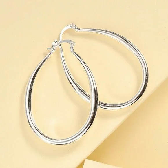 Classy 925 Silver Oval Hoops 2" - Picture 1 of 3
